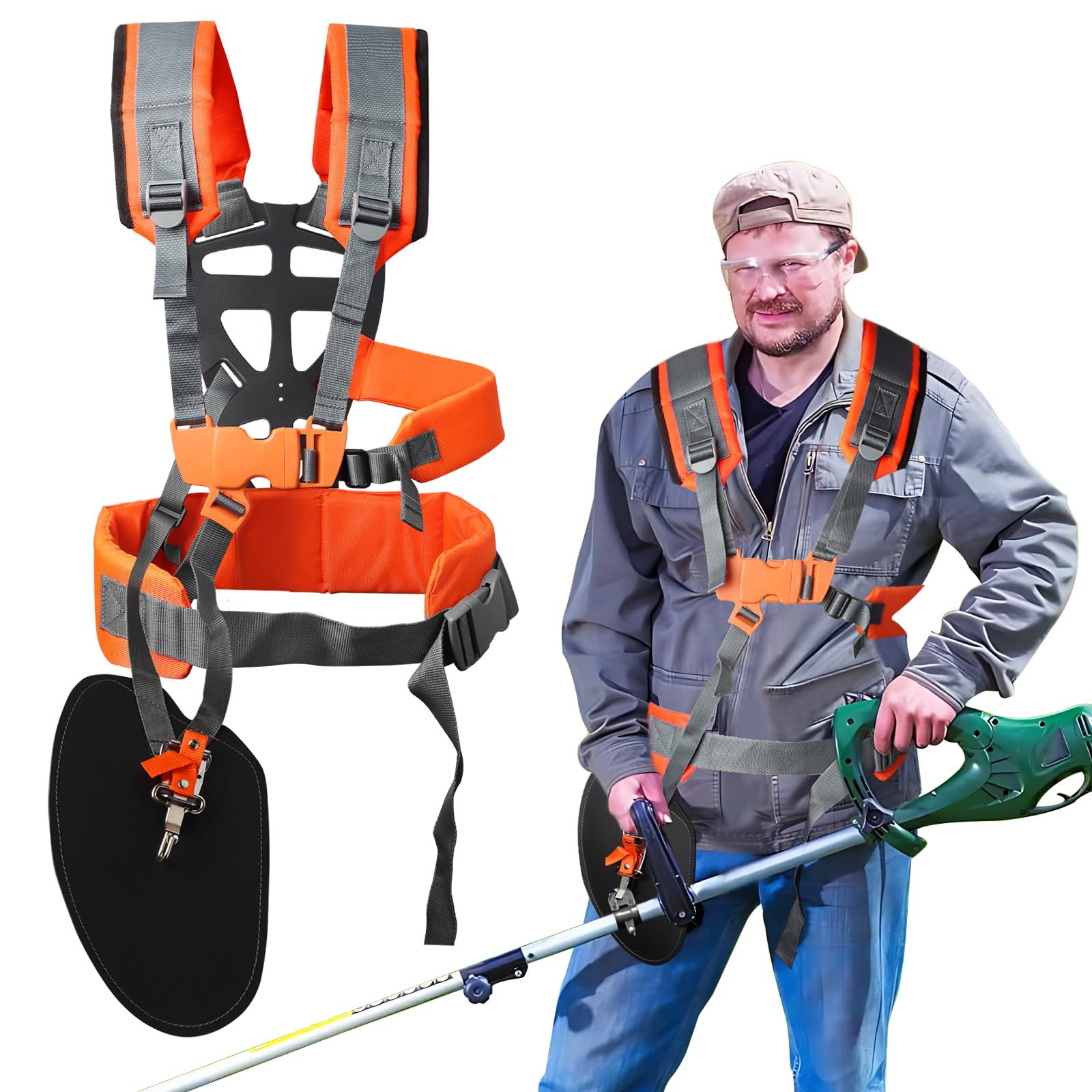 Arnés Confort para Desbrozadora Universal, Doble Hombro Correa, Chaleco Ajustable para Cortadora de Maleza, Cinturón para Stihl (Gris)