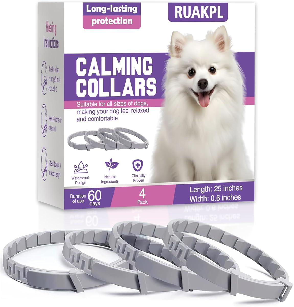 Calming Collar for Dogs 4 Pack Dog Calming Collar with Soothing Pheromone for Dog Helps Relieve Anxiety Stress Adjustable for Dogs Long-Lasting 60 Days Pet Calming Collars Grey