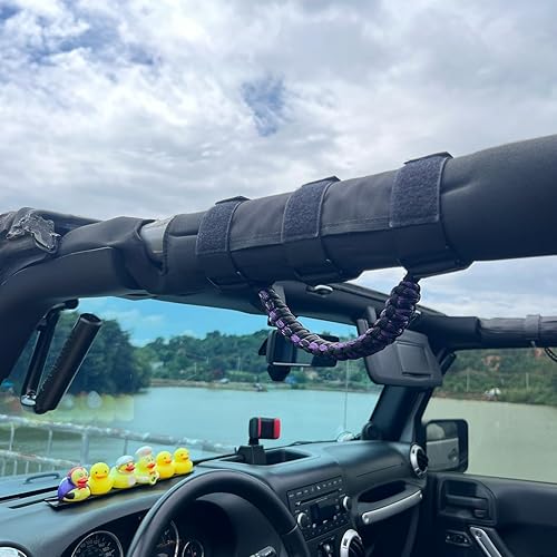 Miniatura 49 de Asas de agarre de barra antivuelco para Jeep, asas de agarre de cuerda de paracaídas compatibles con Jeep Wrangler YJ TJ JK JL & Gladiator JT Negro