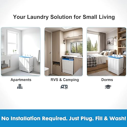 Miniatura 7 de Lavadora portátil de 14 libras con lavado de 9.5 libras y giro de 4.5 libras, lavadora de doble tina compacta con bomba de drenaje, mini lavadora
