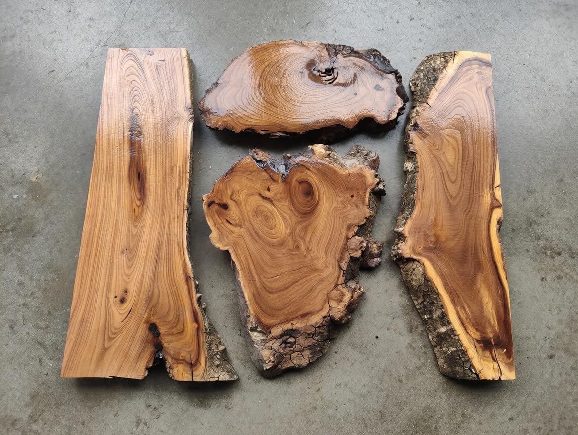 Live Edge 4 pcs Wild Olive Wood Slab for DIY and Epoxy River Table, Ready to be Resin Table 20" (Natural)