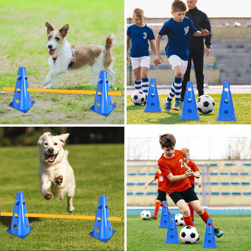 Sports - Juego de 10 conos + 5 barras, 23 cm de altura, 80 cm de longitud, entrenamiento de coordinación para niños, perros para saltar, juego de agilidad para fútbol, deportes de perro