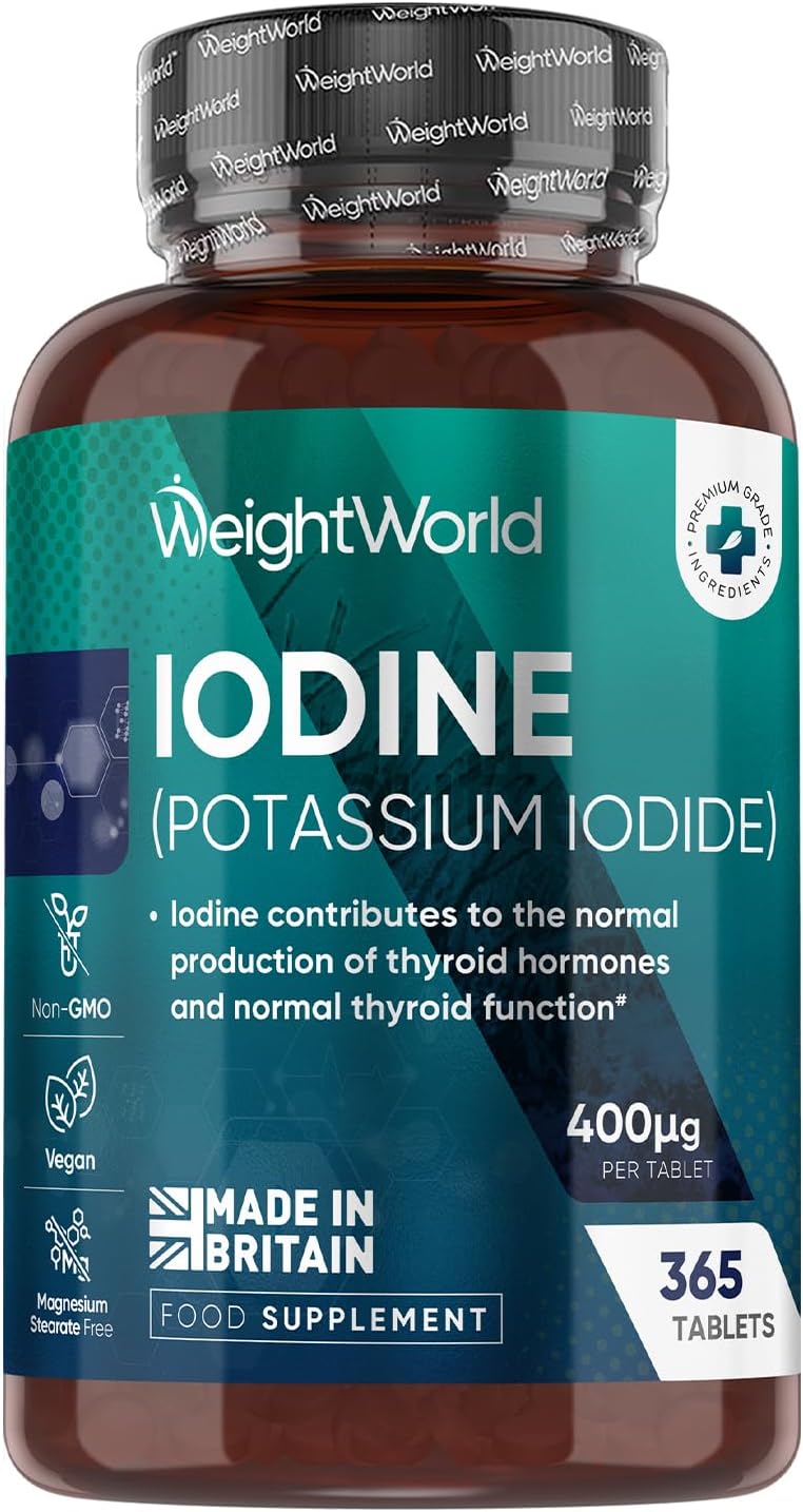 Iodine Tablets - 400mcg Potassium Iodide - 365 Vegan Tablets (1 Year Supply) - Non-GMO & Gluten-Free Iodine Supplement - Trace Mineral - Made in the UK