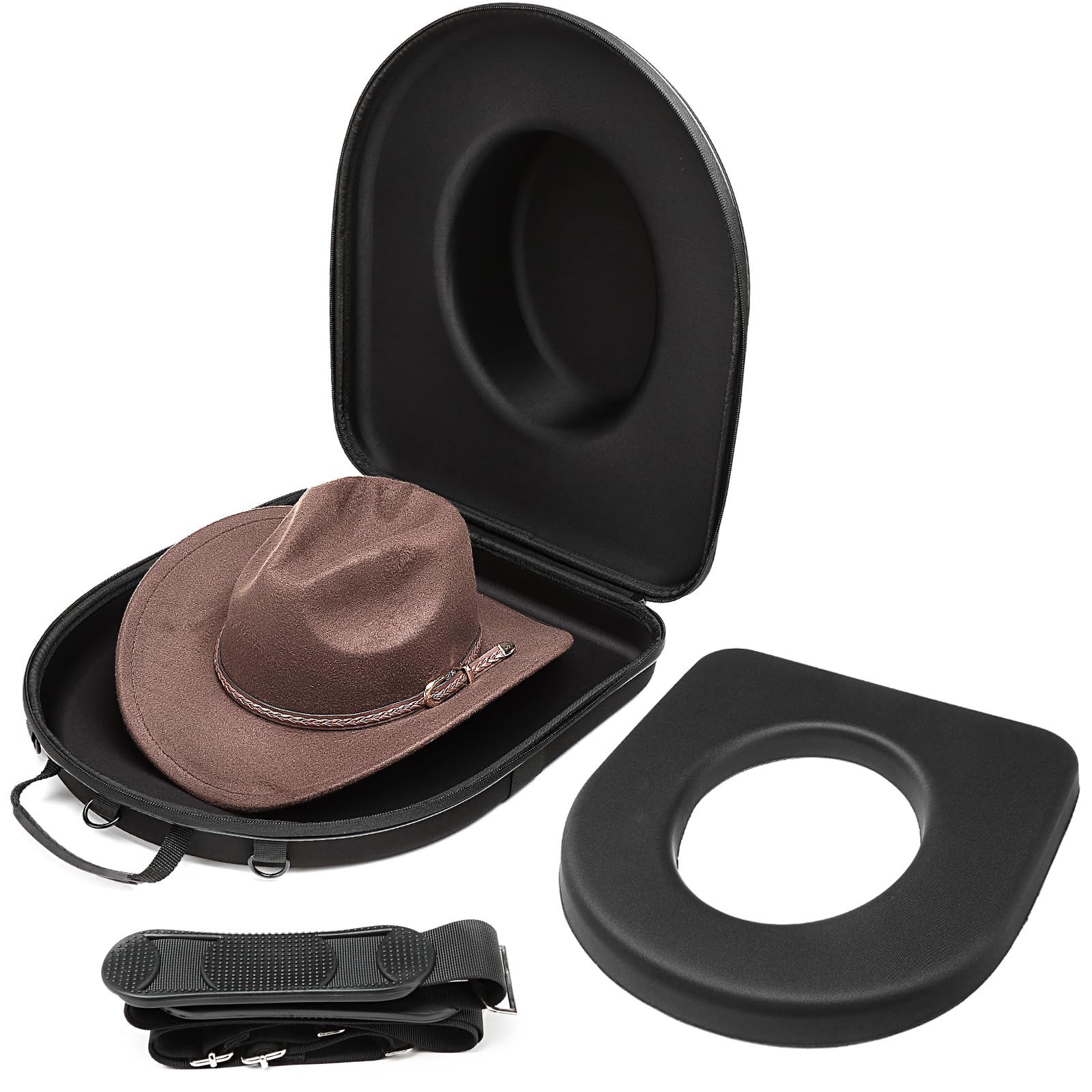 SunForMorning Travel Hat Carrier Case - Travel Storage Box for Cowboy Fedora Panama Bowler Hats | Portable with Shoulder Strap & ID Card Slot