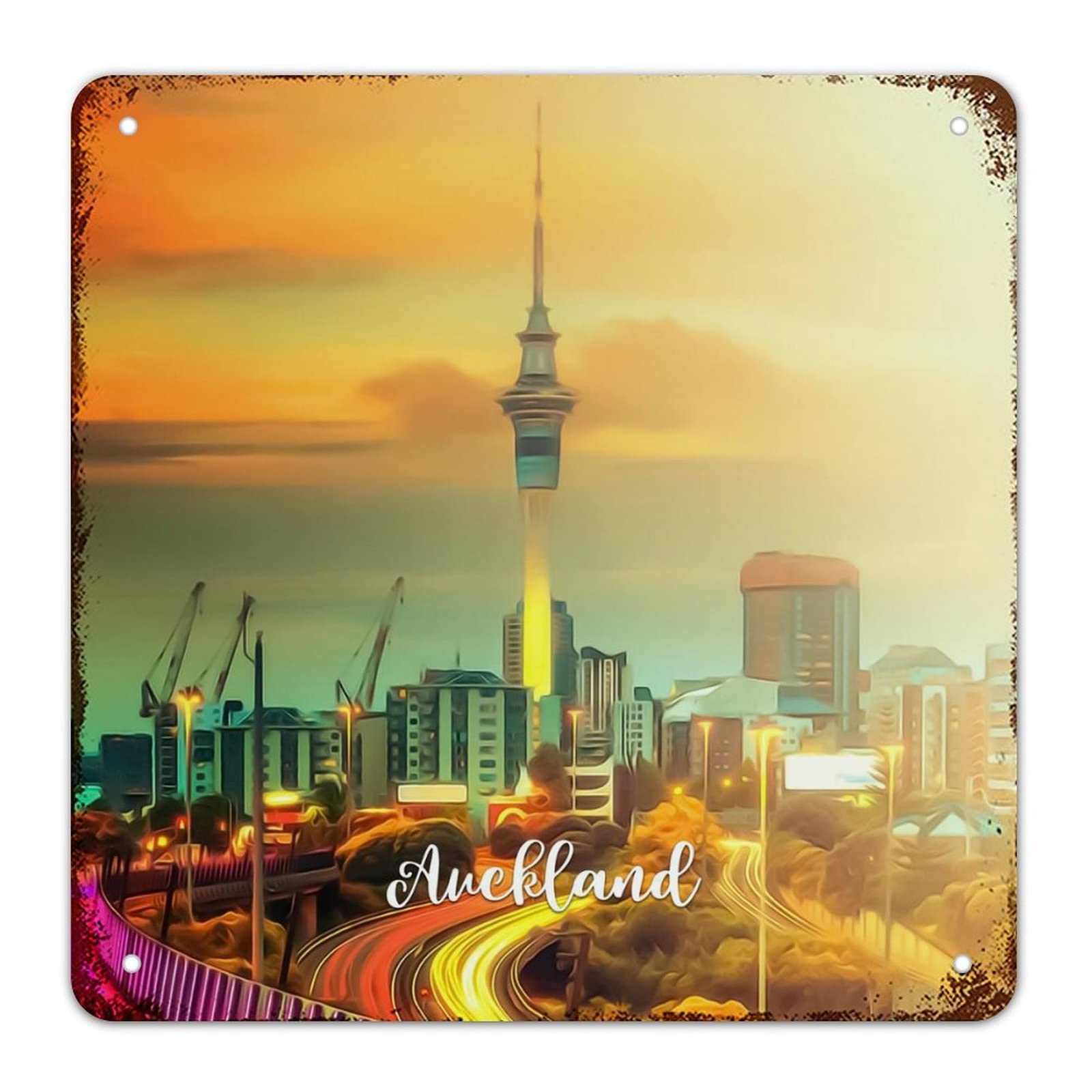 Plaque en métal Auckland Sky Tower vintage déco murale