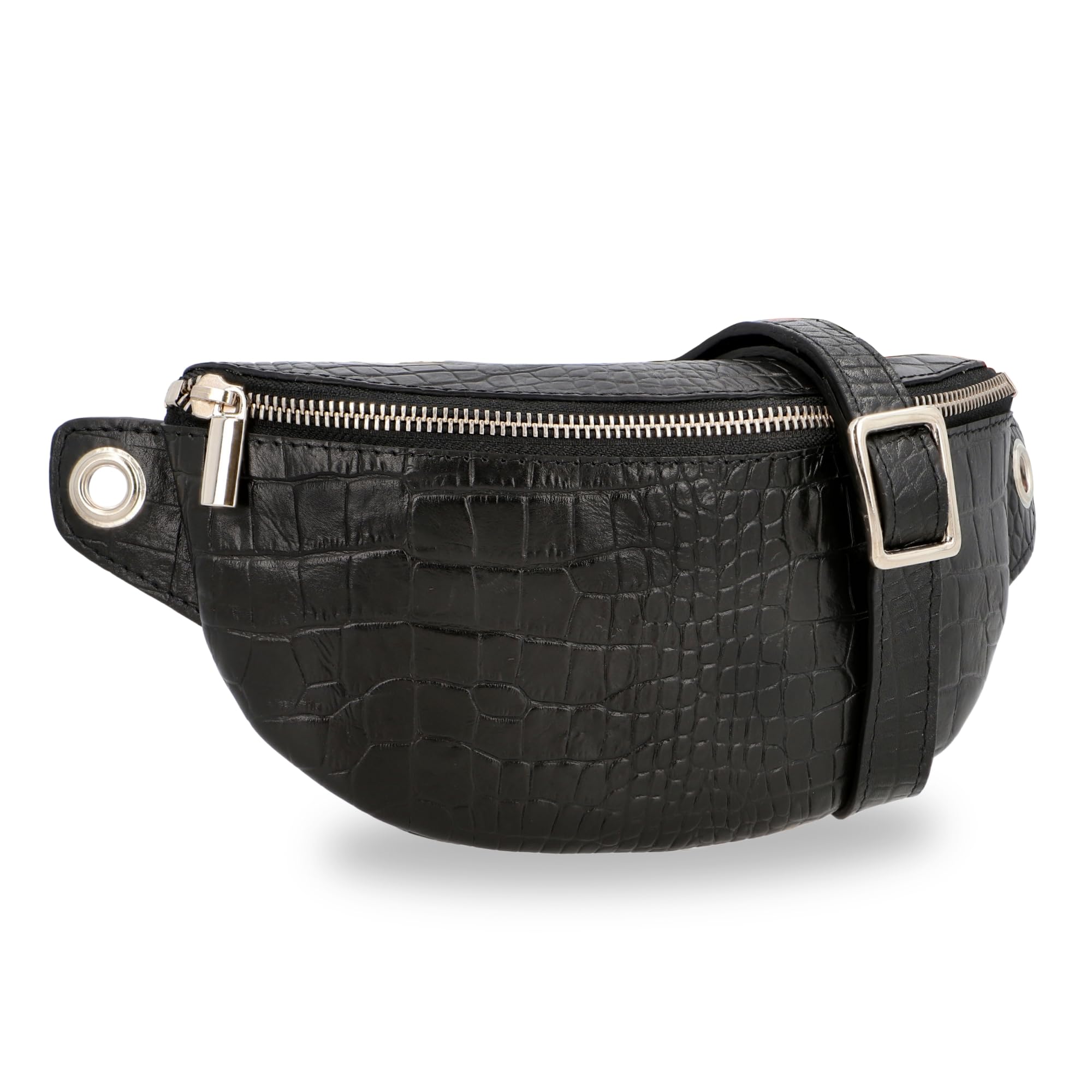 Gusti Leather Fanny Pack - Rosamonde Crossbody Sling & Waist Pack for Women, Black Crocodile-Look, Adjustable Strap, Compact Design