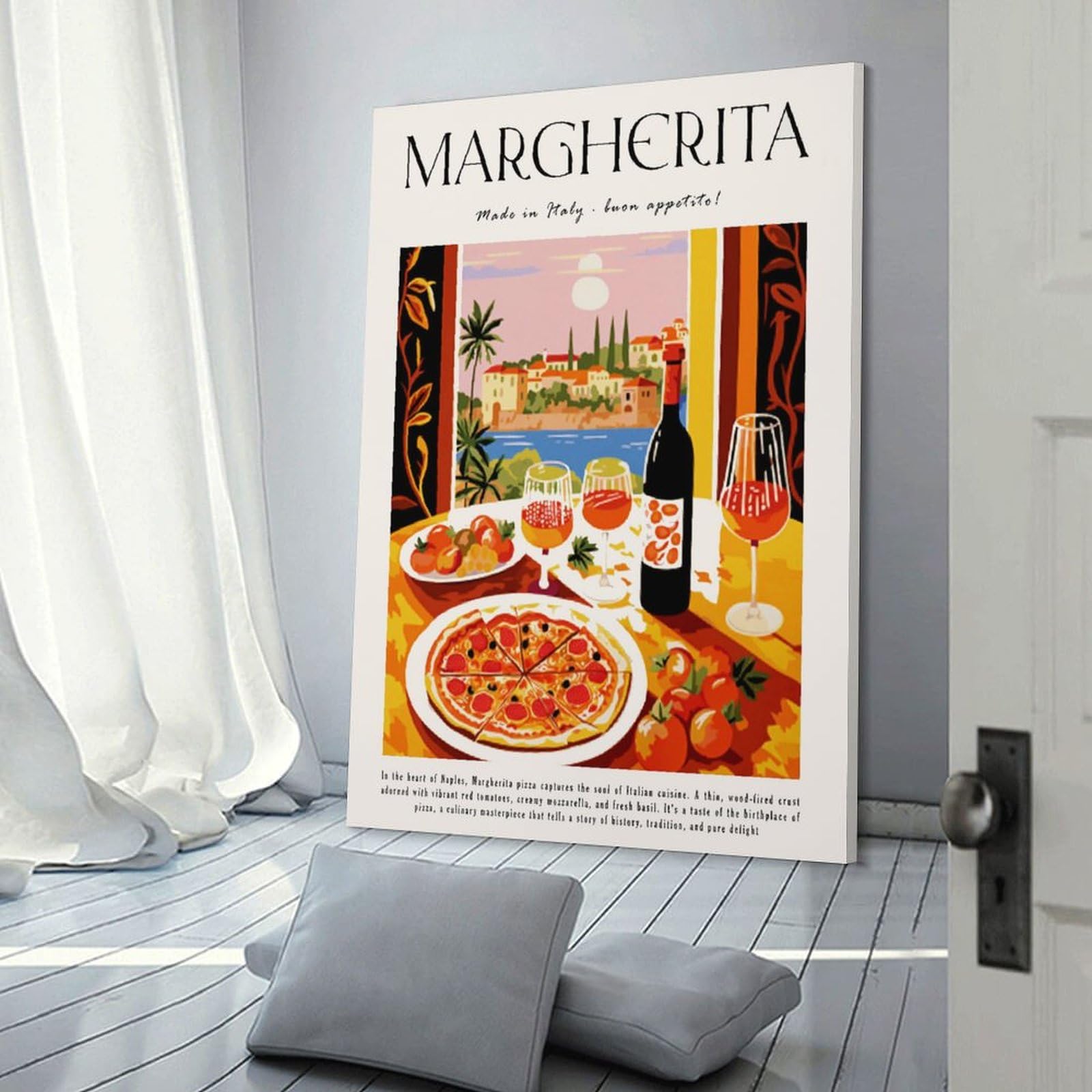 XJRZHLDU Margherita Pizza-Poster, Retro-Restaurant-Poster, italienische Küche, Esszimmer, Poster, 1 Leinwand-Poster, Schlafzimmerdekoration, Landschaft, Büro, Raumdekoration, Geschenk, 50 x 75 cm