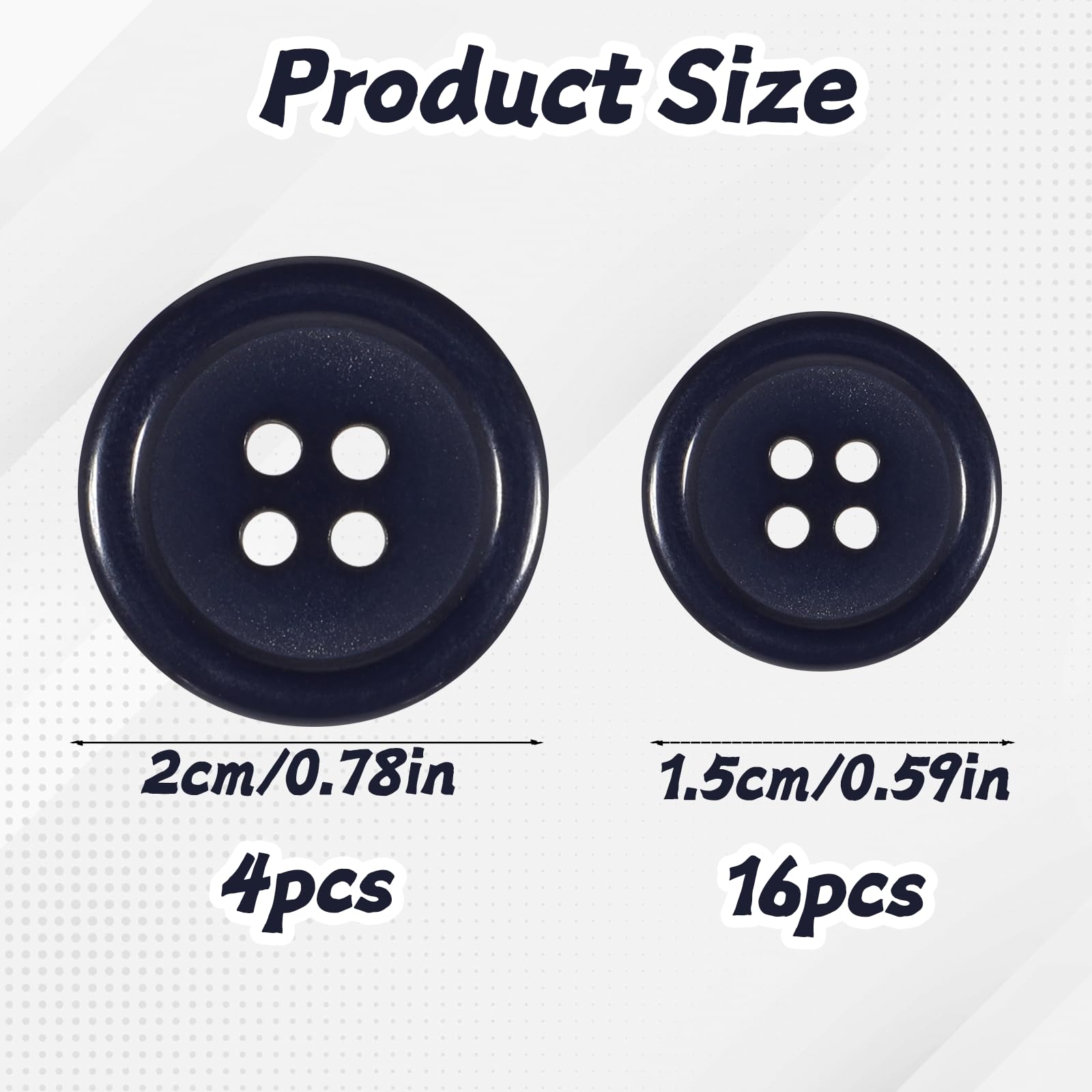 20 botones redondos de parte trasera plana para coser ropa, botones de traje azul marino de 20/15 mm, botones redondos de 4 agujeros, ideal para uniformes decorativos, pantalones, jeans, chaqueta