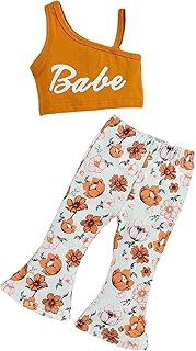 Roupas infantis com estampa floral e mangas voadoras casuais, calças de sino, 2 peças, roupas infantis (marrom-1, 0 a 6 meses)