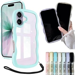 【WenziLior】 iPhone 17 用 波纹设计 透明 2in1 壳 挂绳 适用 iPhone17 iPhone17 透明 套 iPhone17 苹果 17 智能手机壳 iphone17 iphone 17 case 手机套 缓冲器 透明盖 耐冲击 清爽 时尚 简约 轻量 薄型 冲击吸收 TPU 淡蓝色