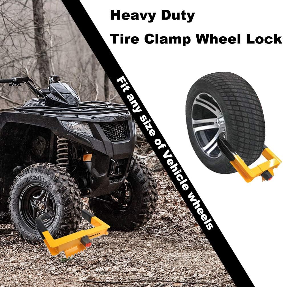 Universal Wheel Clamp Lock Tire Lock Wheel Chock Security Lock Anti-Theft Vehicle Heavy Duty Lock Max 11 inch Tire Width for Trailers SUV Golf Cart RV Truck Van Yellow/Black : Automotive