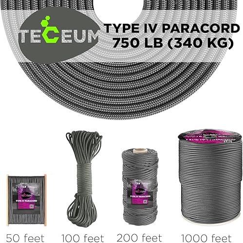 Miniatura 215 de TECEUM Cuerda de paracaídas de 750 libras – 1000 pies / 200 pies / 120 pies / 100 pies / 50 pies – Cuerda de paracaídas para campamento, Camuflaje