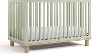 Storkcraft Sicily Convertible Crib with Toddler Guardrail (Sage with Driftwood) – GREENGUARD Gold Certified, Toddler Bed Conversion Kit Included, 100% Solid Wood, Fits Standard Crib Mattress