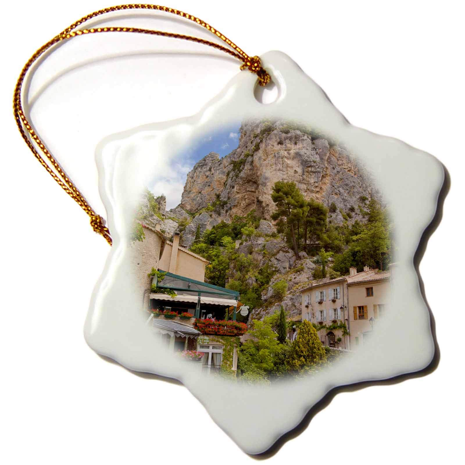3 inch Snowflake Porcelain Ornament - France, Provence, Moustiers-Ste-Marie, Cliff Tower - EU09 BJA0139 - Jaynes Gallery Provence