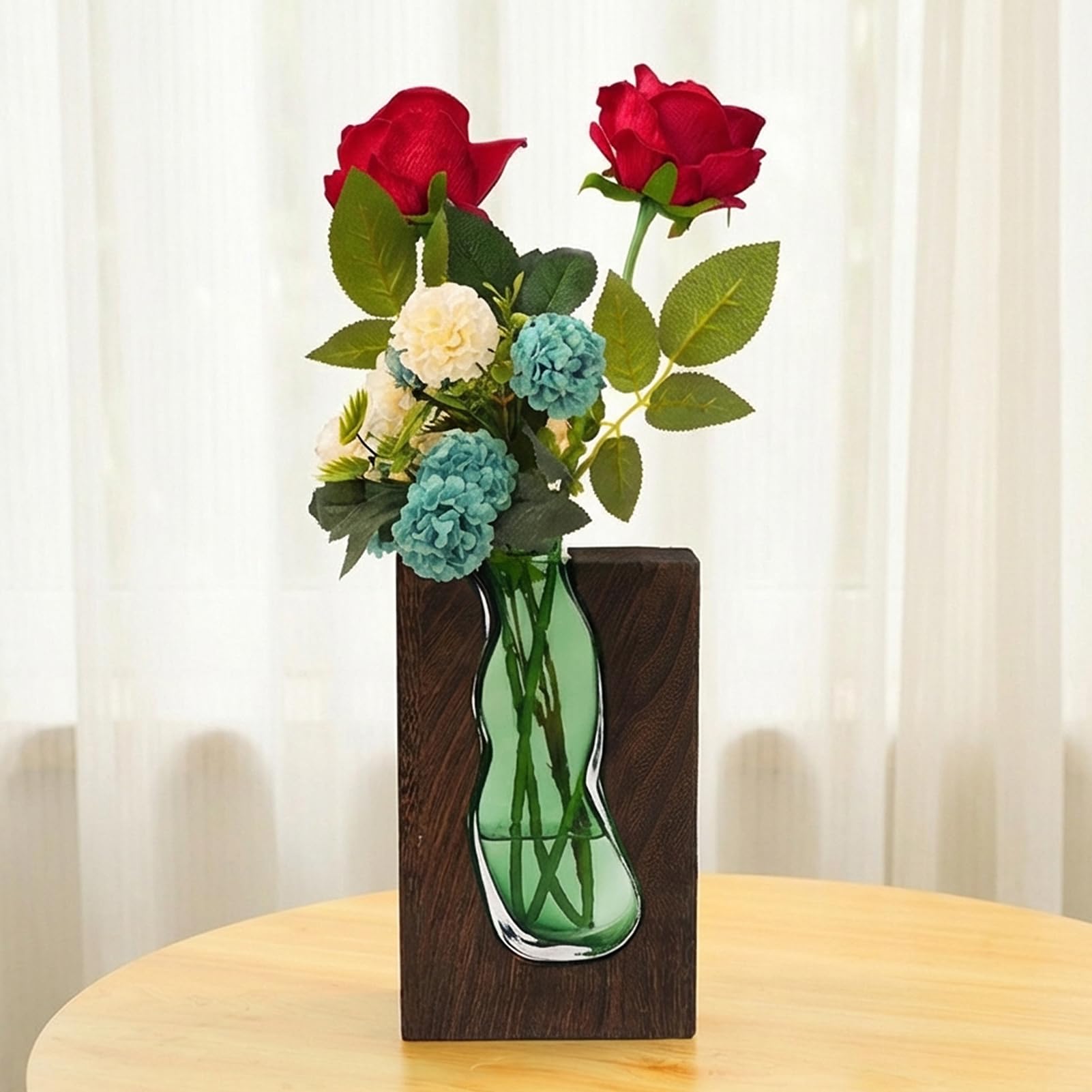 Vaso in vetro in legno con fiori rialzati ad acqua, vaso irregolare, 24 cm, decorazione moderna per la casa per camera da letto, cucina, soggiorno, spazi commerciali
