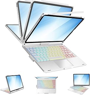 iPad 10th Generation Keyboard Case - iPad Keyboard 10 Generation - 360 Rotatable Backlit Keyboard - Trackpad & Pencil Holder for iPad 10th Gen 2022 - Sliver