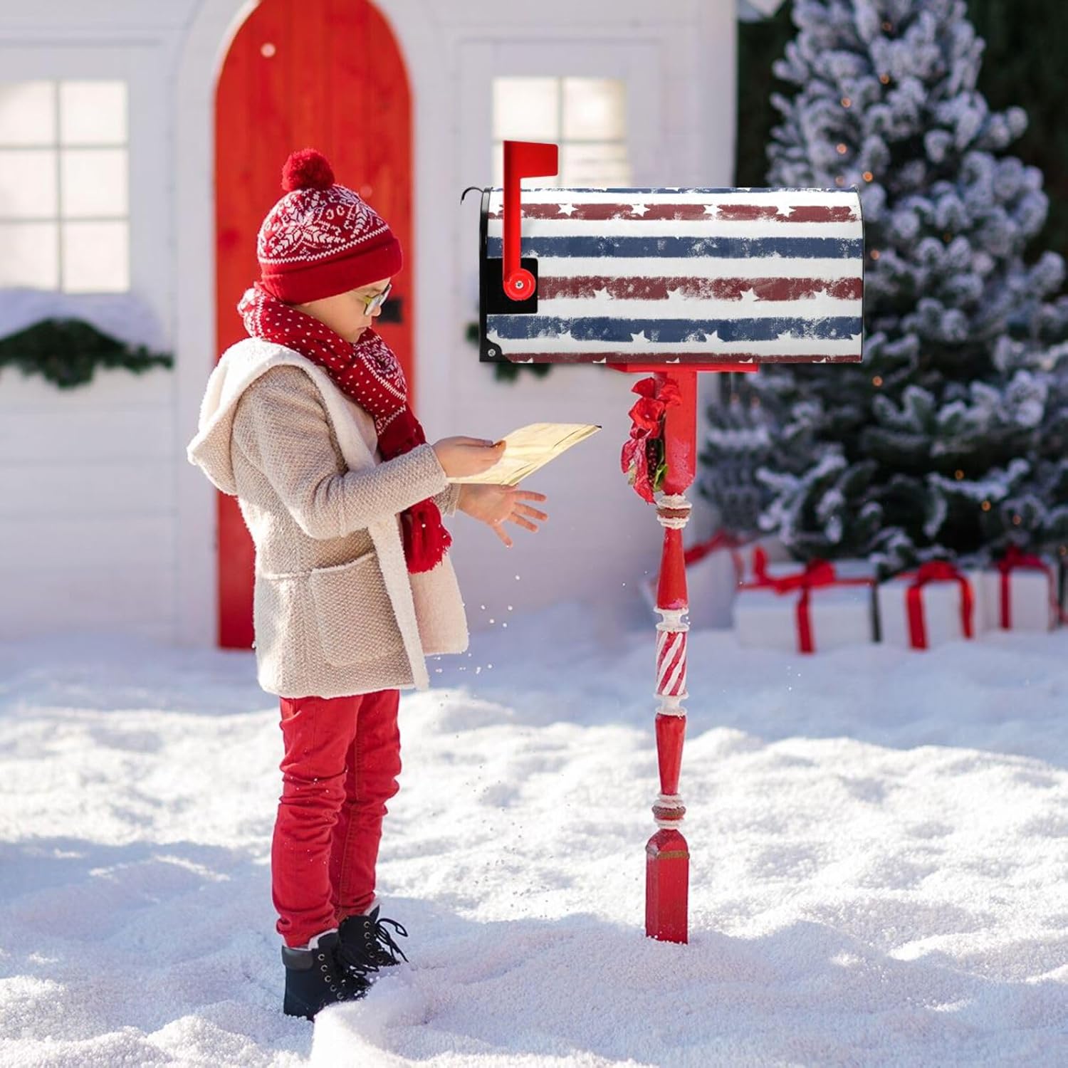 Mailbox Covers Magnetic Standard Size Letter Box Covers Mailbox Wraps for Home Outdoor Garden Yard Decoration 20.8x25.4in American Flag Strips