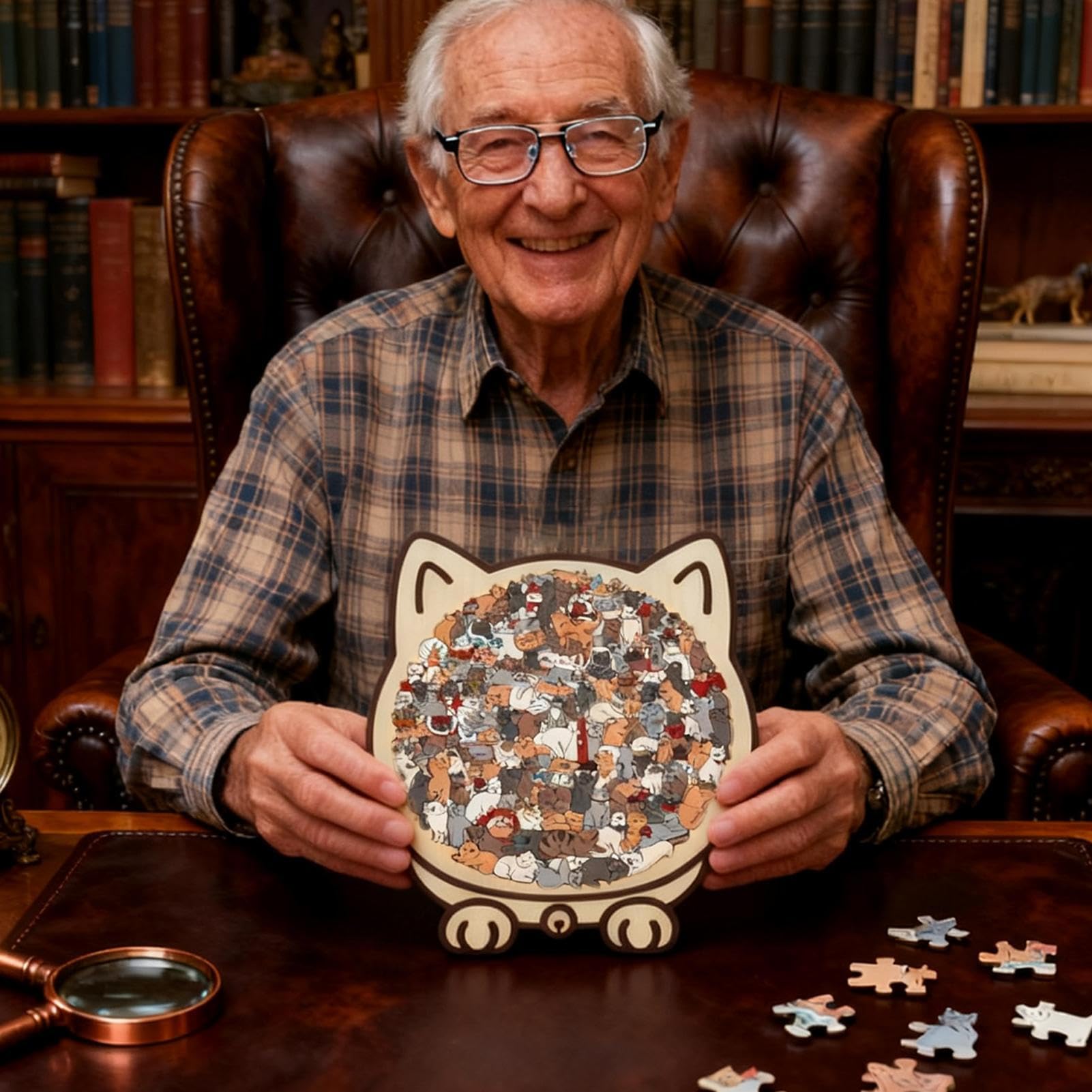 Puzzle en bois en forme de chat Morandi de 135 pièces, cadeau pour adulte | Planche à découper au laser en forme d'animal pour les amateurs de félins ( Morandi