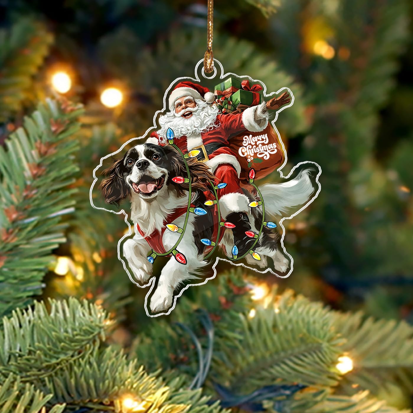 BEETHIS Funny Cavalier Spaniel Santa Christmas Ornament 2026 – 2D Flat Acrylic Santa and Dog Car Hanging Ornament Decoration – Hilarious Unique Cavalier Xmas Decor 3.5'' — image 1