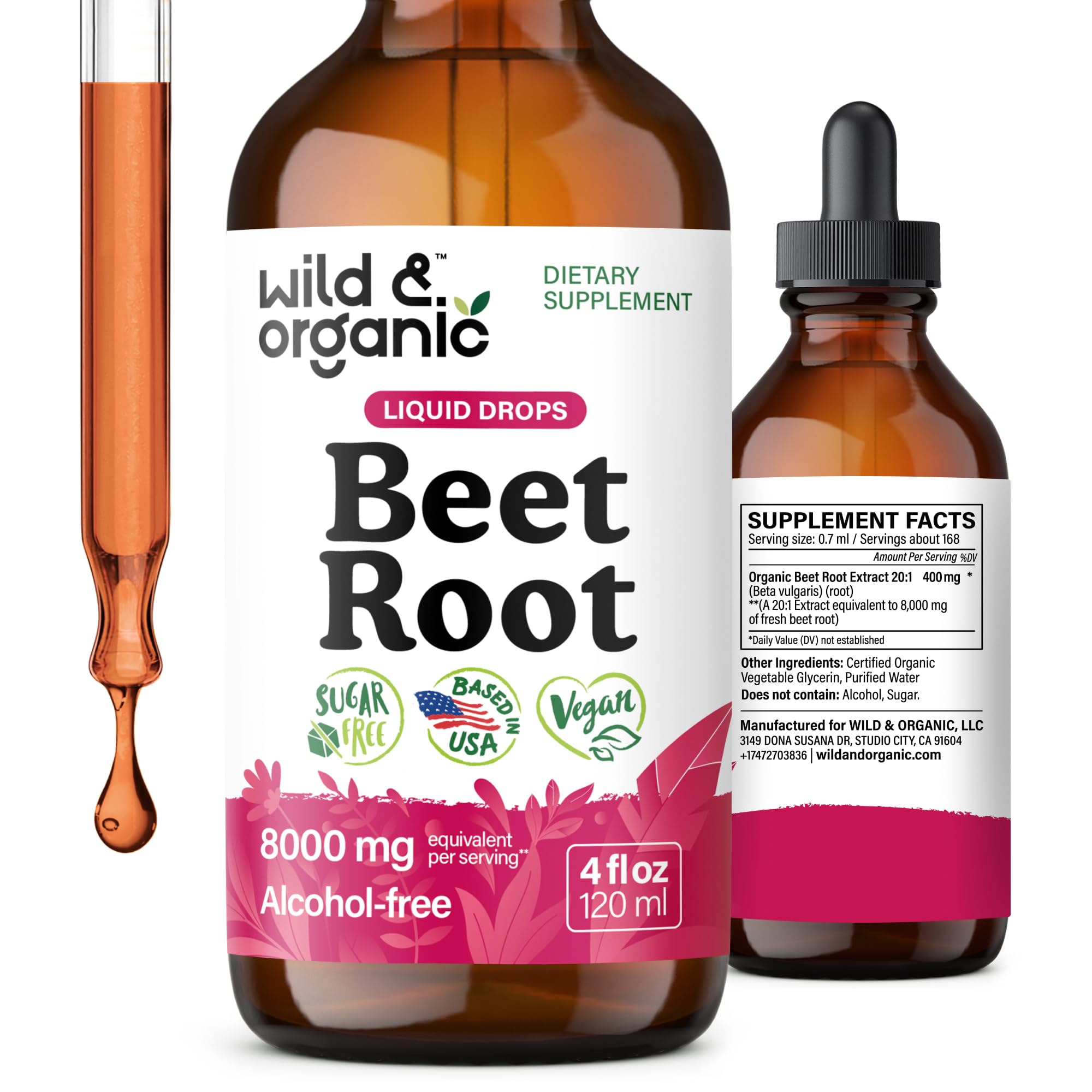 Beet Root Extract Drops - 8000 mg Fresh Beetroot Extract Equivalent - Extract 20:1 - Liquid Red Beets Supplements - 400 mg per Serving - Vegan, Alcohol & Sugar-Free - 4 fl oz