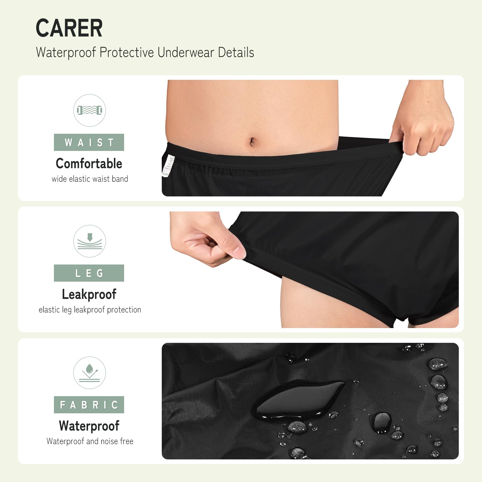 Carer 2 szt. pokrowce na pieluchy dla dorosłych na nietrzymanie moczu, zmywalna, szczelna bielizna wielokrotnego użytku, wodoodporna bielizna na nietrzymanie moczu, unisex, czarna, XL