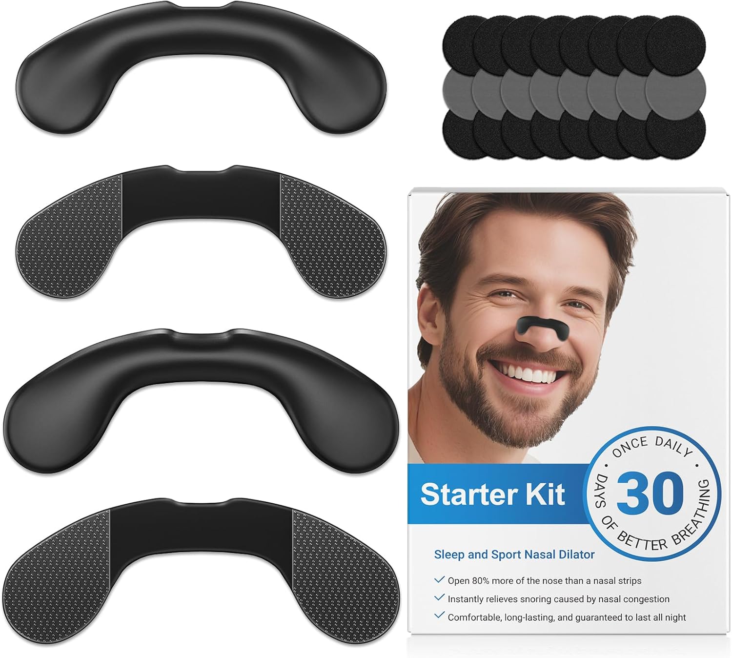 Nasal Strips for Snoring | Extra Strength Snoring Solution Nose Strips | Improve Breathing and Sleep Quality (30 Count, Black)