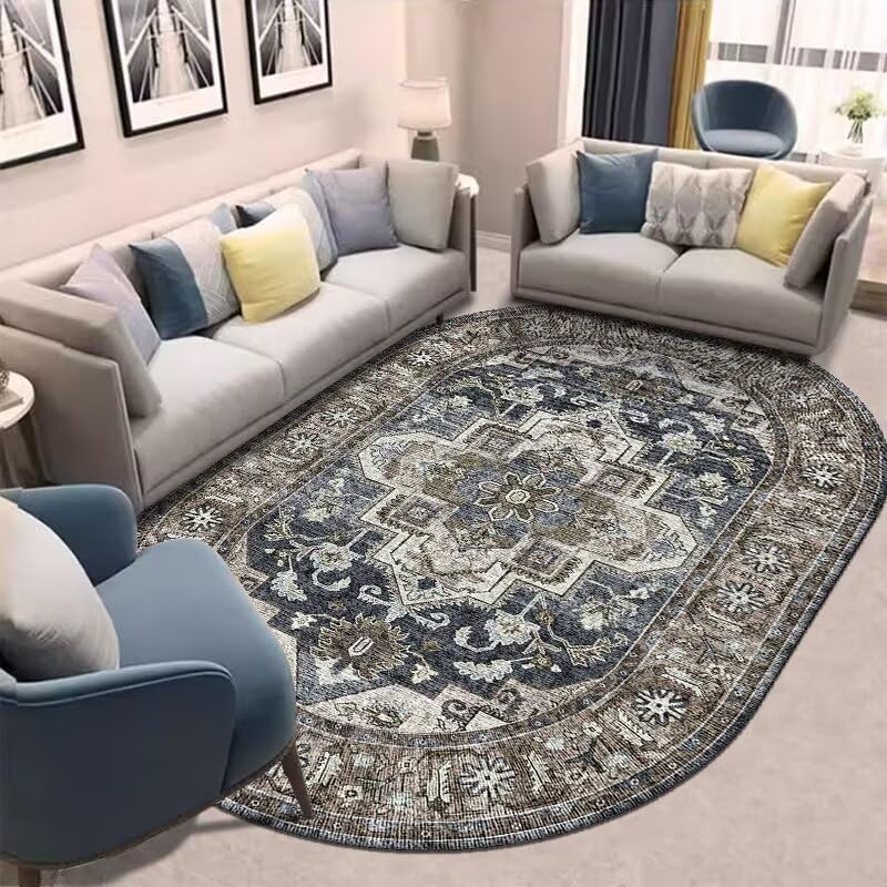 Alfombra ovalada retro de 80x140cm estilo castillo brumoso europeo para dormitorio