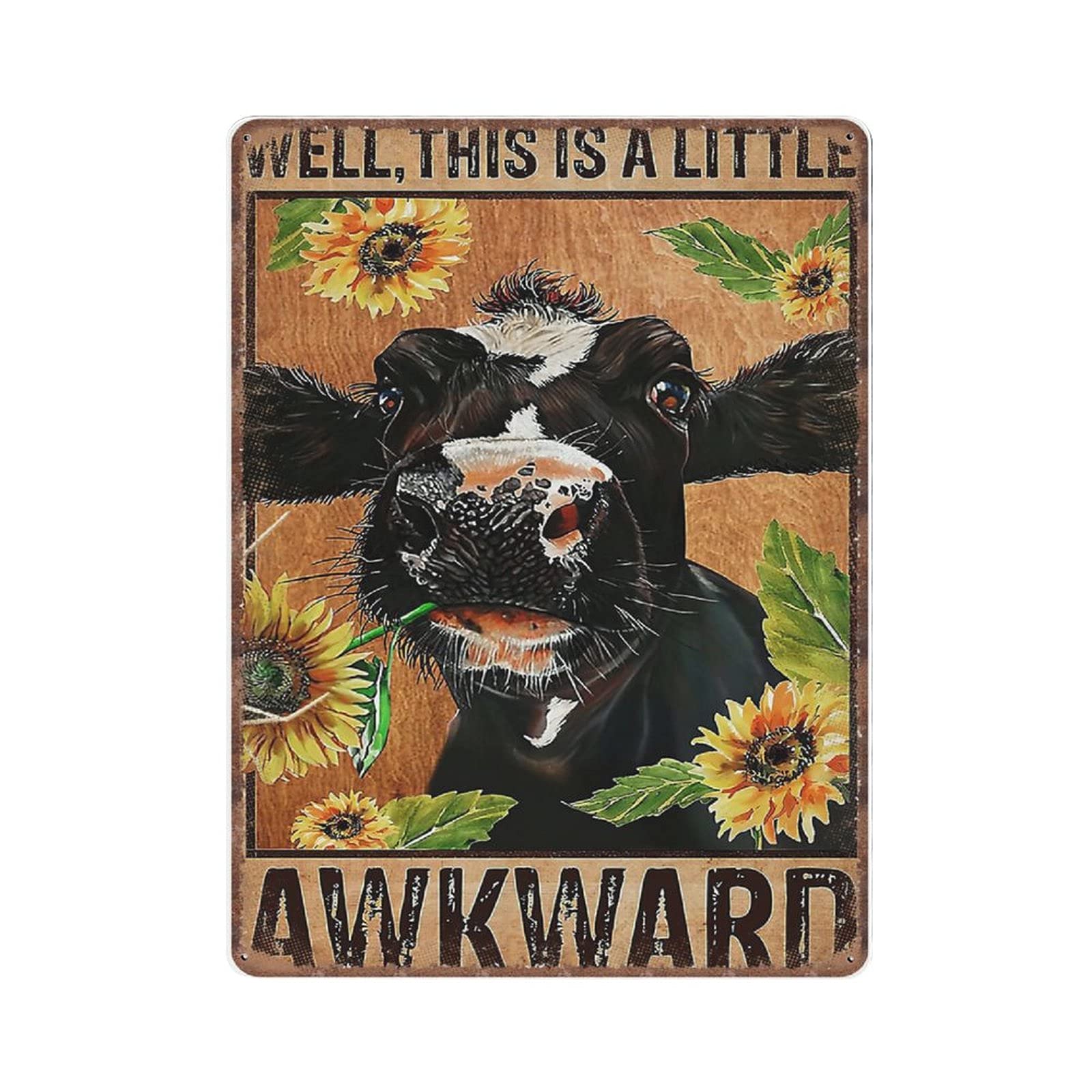 rayprint Well This Is A Little Awkward Poster Cow Poster Cow Wall Art Gift for Farmer Funny Animal Print Vintage Poster Funny Retro Wall Art Sign, 30X40cm