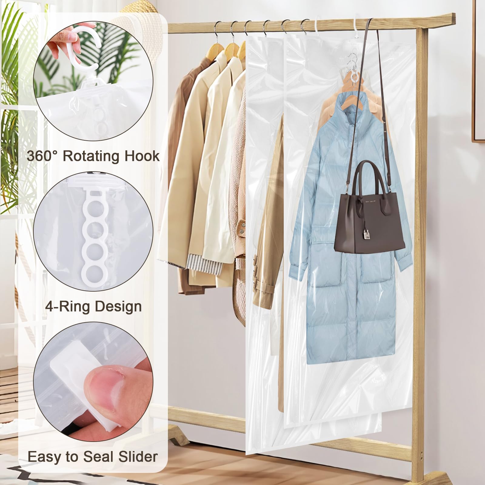 Lot De 5 Sacs De Rangement Sous Vide à Suspendre 110x70 Cm Avec Pompe – Housses Sous Vide Pour Vêtements, Robes, Costumes, Manteaux, Vestes, Sac Sous Vide Vetement