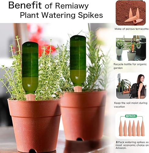 Miniatura 7 de REMIAWY Picos de riego de plantas, regadera de vacaciones, botellas de vino, estacas de riego de plantas de terracota dispositivos de riego de