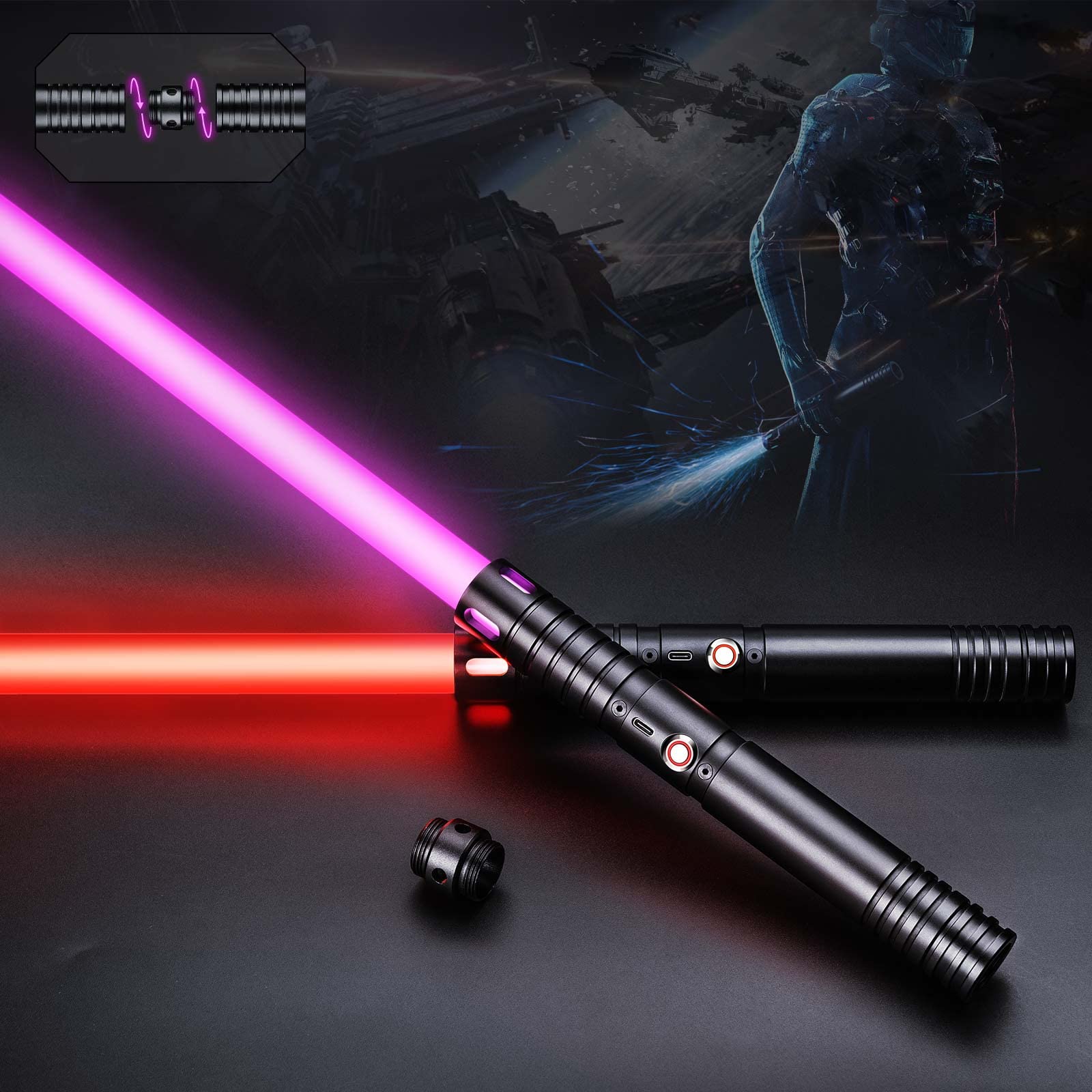 TONGNAN Lightsaber 2 Pack, Rechargeable Light Saber, 15 Colors Dimmable