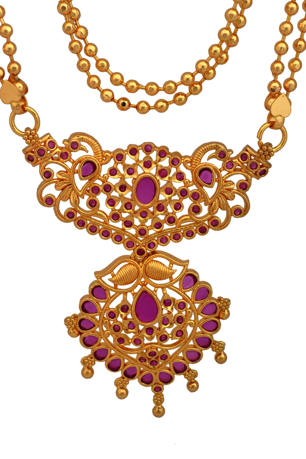 Radhas Creations double ball chain long necklace 30" with ruby big pendant no.975 (B09Q1FHN3S) Amazon Price History, Amazon Price Tracker