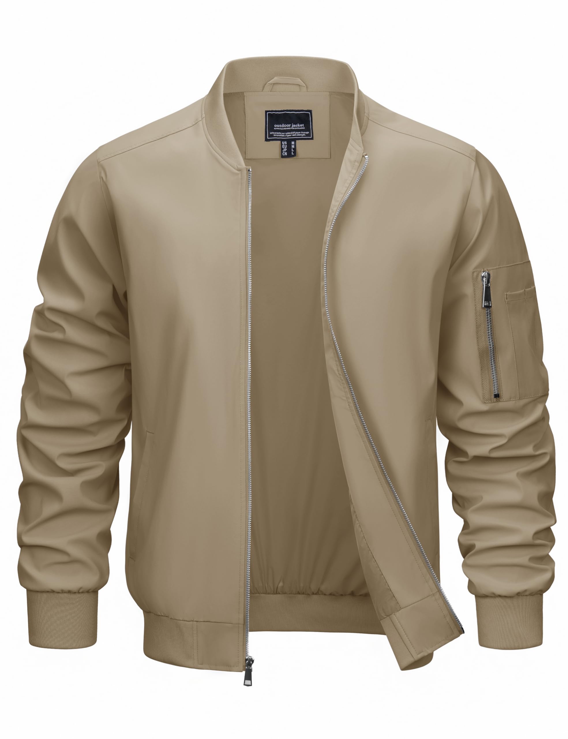 CRYSULLY Men's Bomber Jacket Lightweight Spring Fall Casual Windbreaker Full Zip Outwear Coat