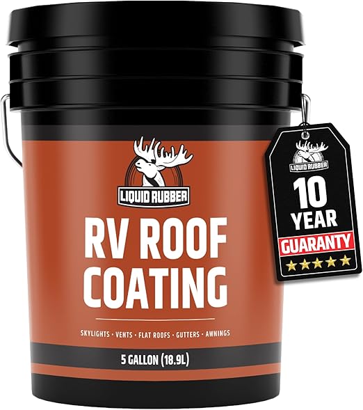 Liquid Rubber RV Roof Sealant- Professional-Grade Solar Reflective Flexible Waterproof Membrane Coating for EPDM, TPO, Fiberglass & Aluminum Camper & Travel Trailers- Brilliant White, 5 Gallon