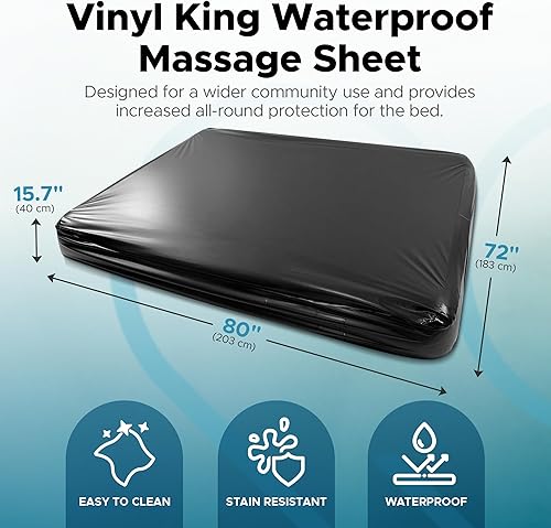 Miniatura 3 de Sábana bajera impermeable de vinilo negro King para cama de masaje con bolsillo lateral Protector de colchón, funda de cama para masaje Nuru -