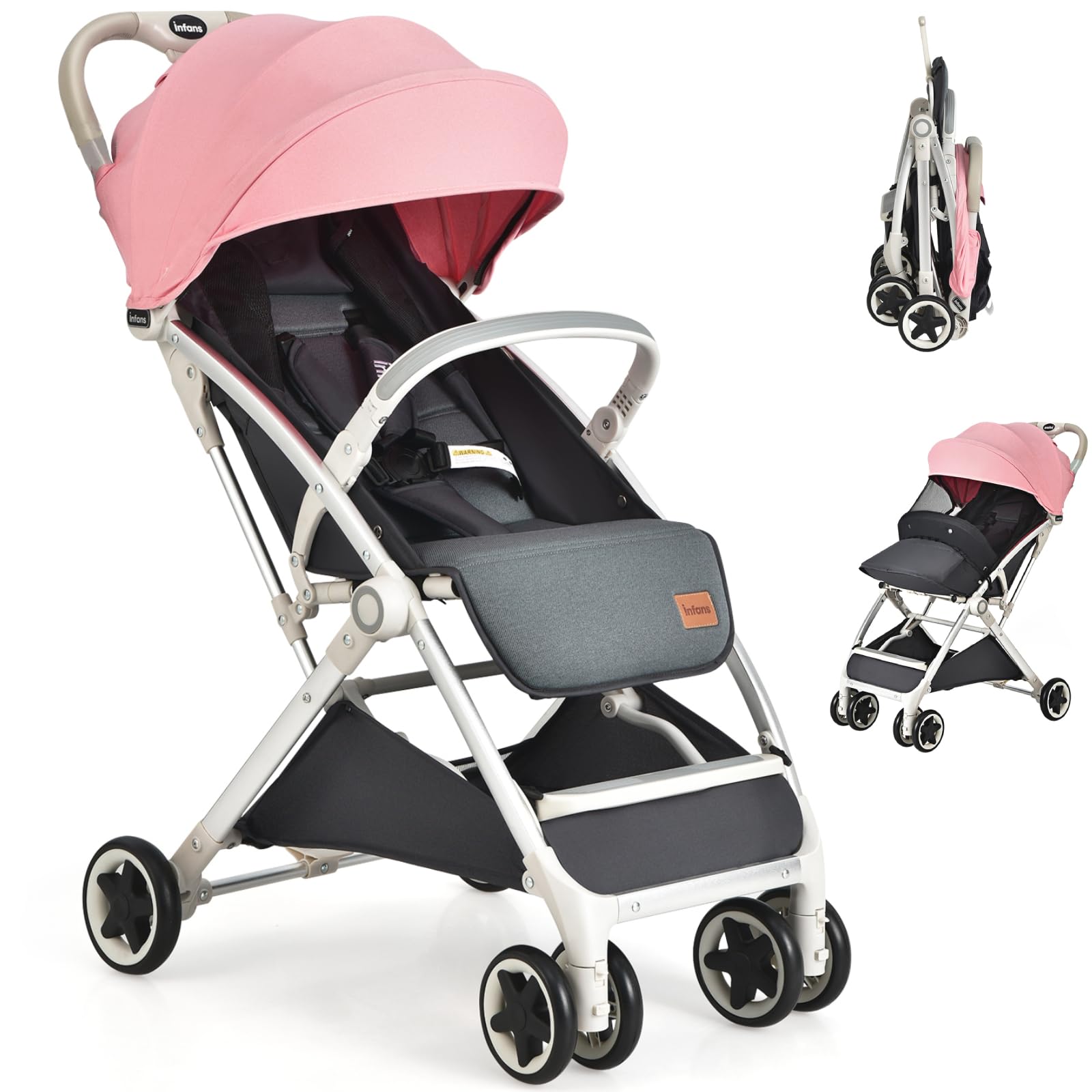 Maxmass Pink Baby Stroller, Foldable Pushchair with Adjustable Canopy, Backrest & Storage Basket, 5-Point Harness, 0-3 Years