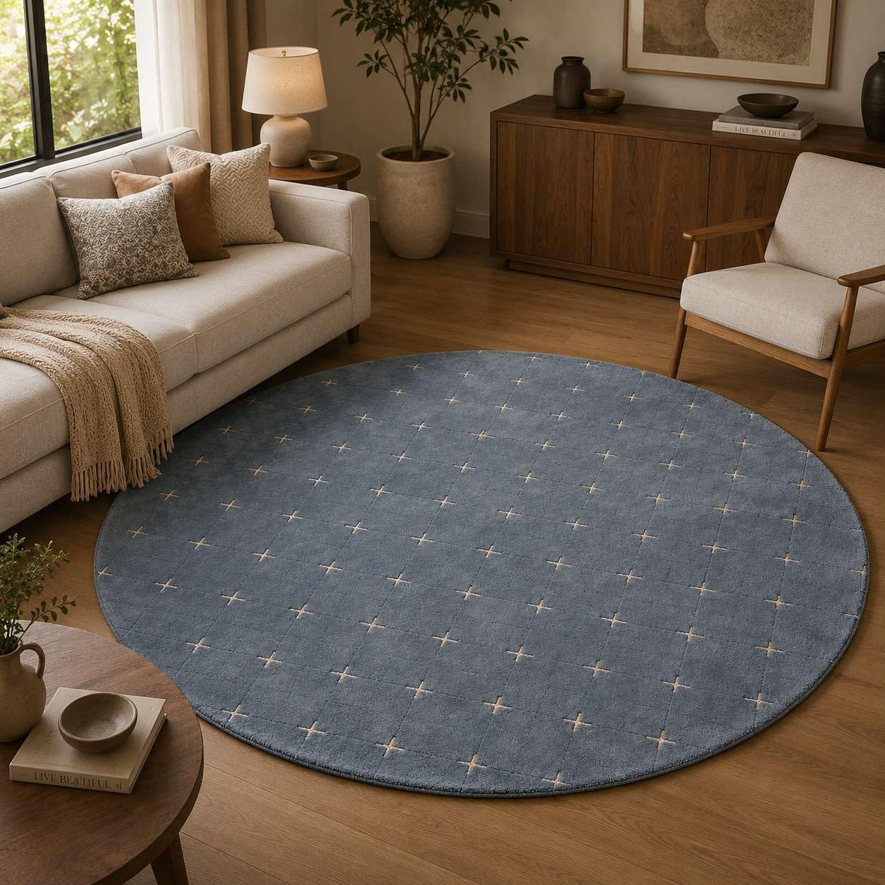 Carpet 4x4 Feet Round Blue Grey Handmade Tufted Wool Round Rug for Living Room, Bedroom, Hall Floor Carpet Modern Home Decor-image-31