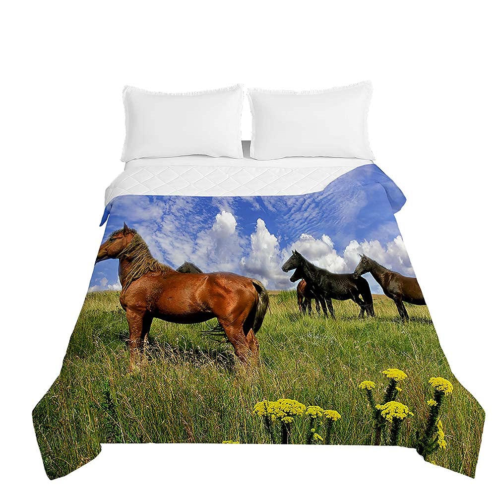 Couvre-lit matelassé cheval 3D réversible Chickw1 en microfibre douce pour lit de 150x200cm