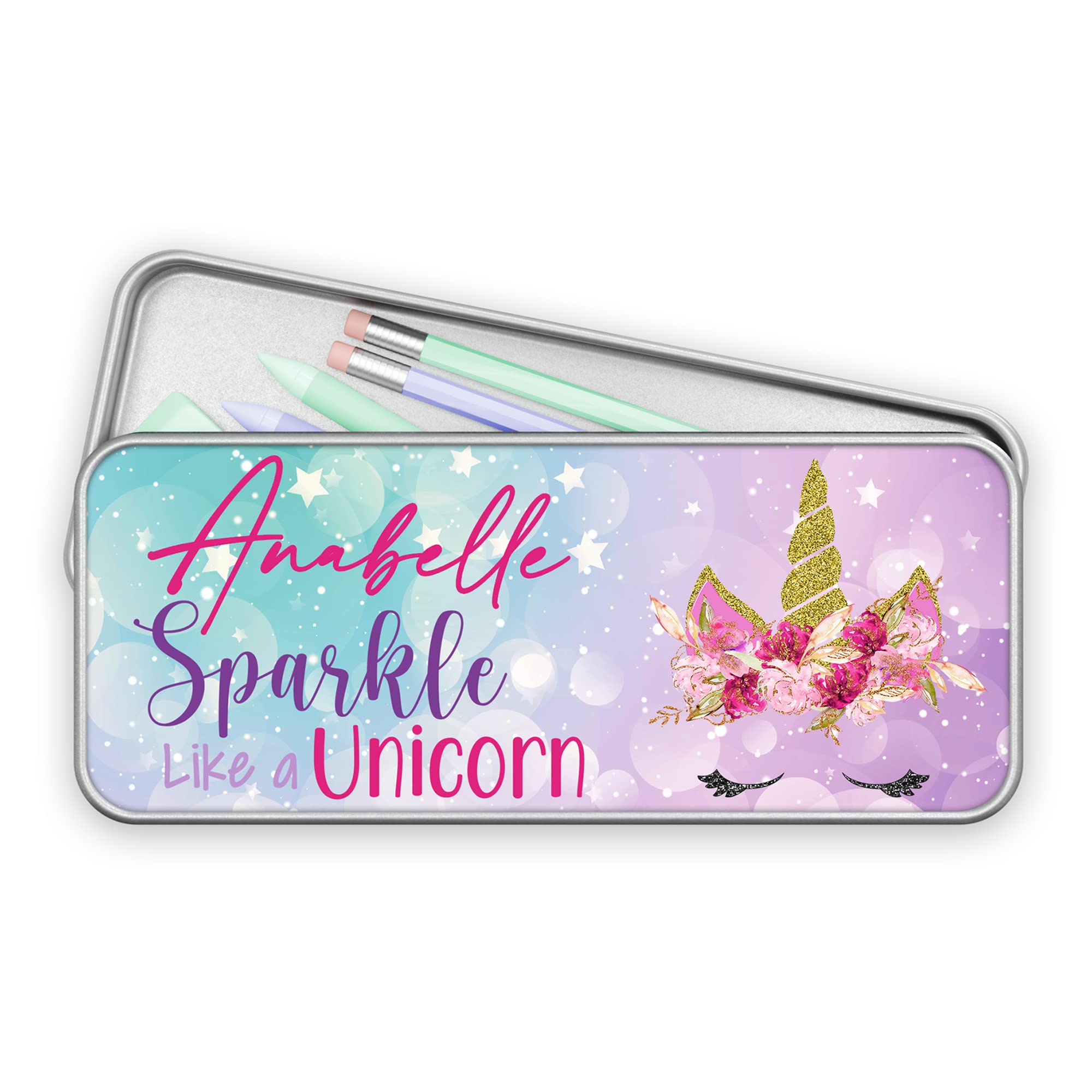 Print ManiacsPersonalised Unicorn Pencil Case Tin Kids Boys Girls Back to School Stationary Organizers Bag (with Name, Silver Case)