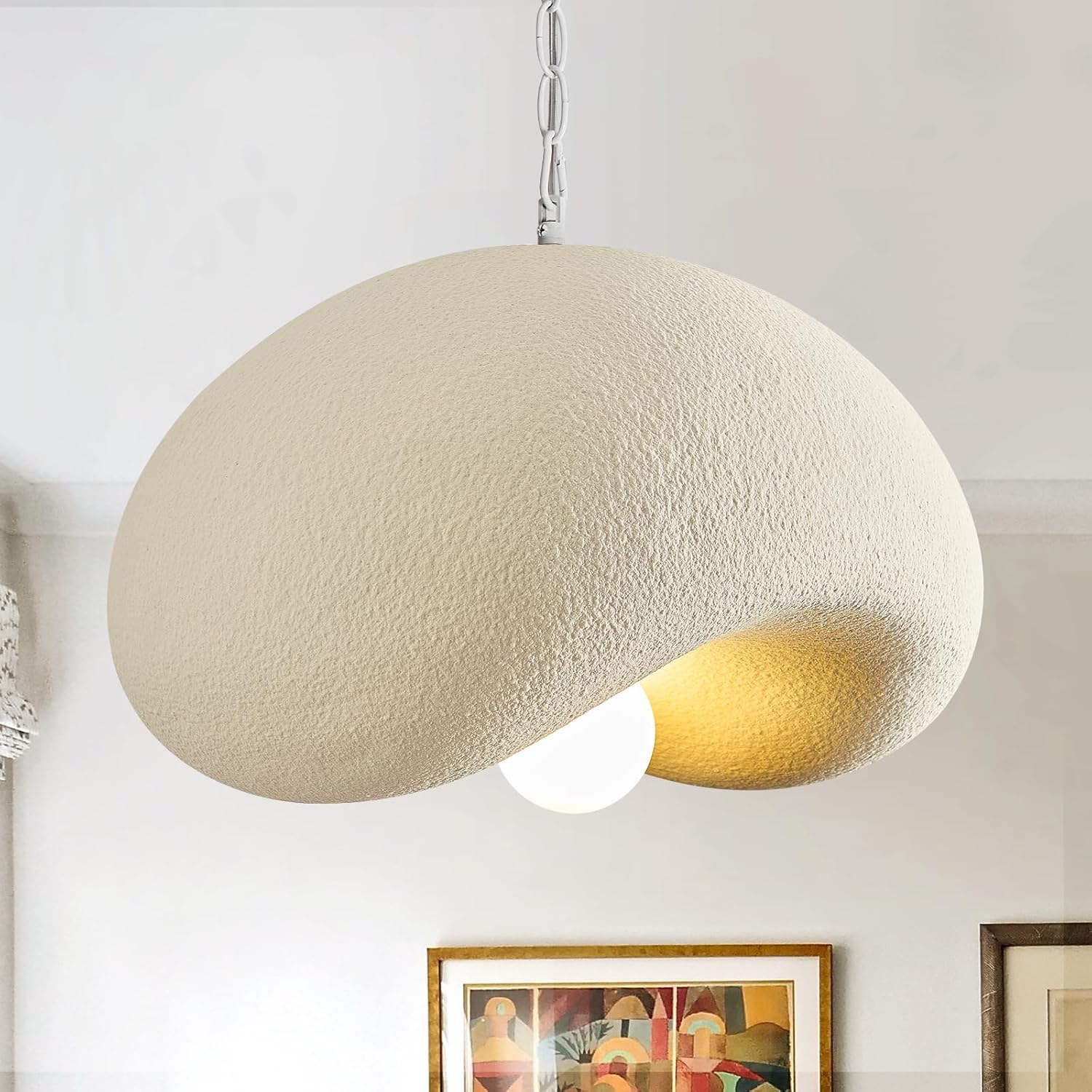 Modern Resin Pendant Light, 15.7'' White Dome Shade Hanging Light Fixture, Minimalist Ceiling Lamp with Adjustable Chain for Kitchen Island, Dining Room, Bedroom