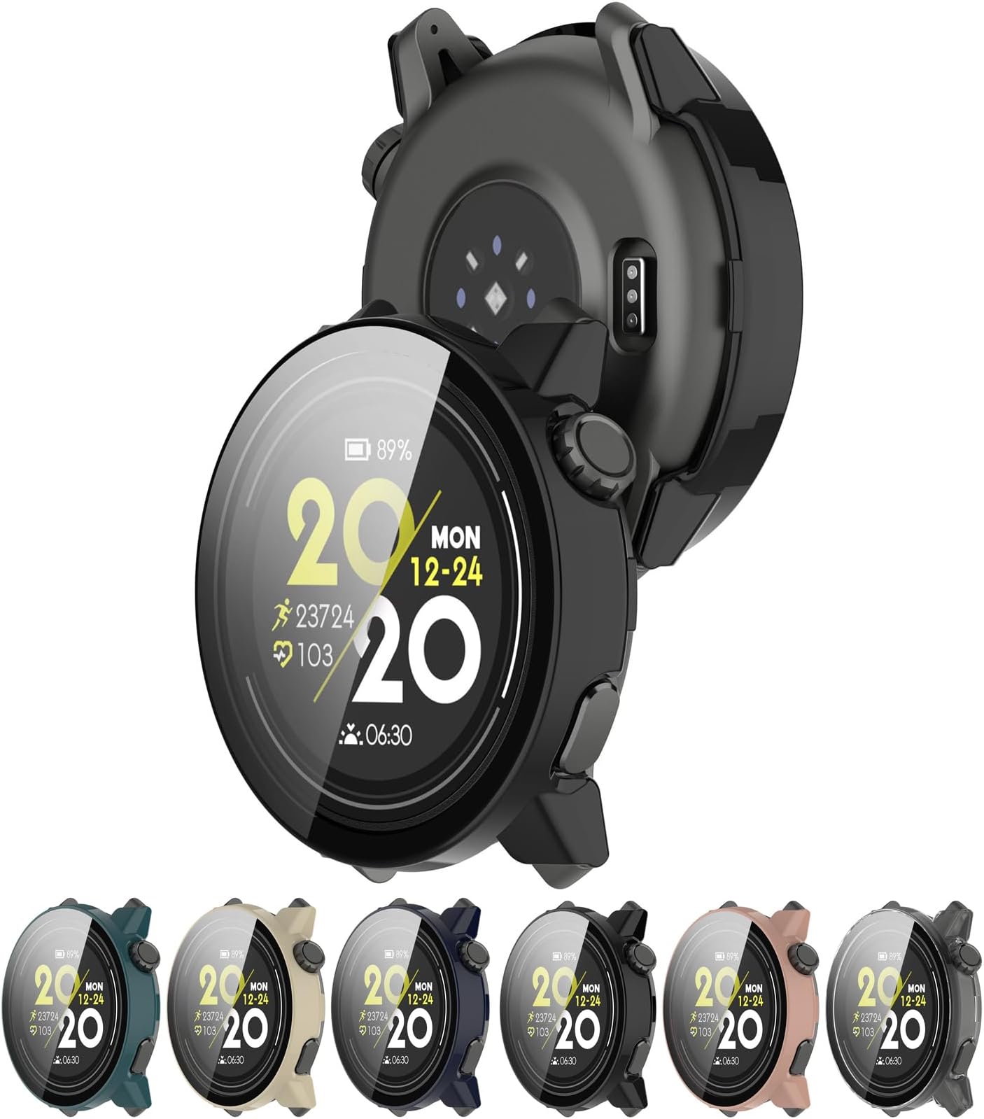 LOKEKE Compatible with Coros Pace 3 Full Coverage PC Protective Case Cover Tempered Glass Screen Protector(PC Black)