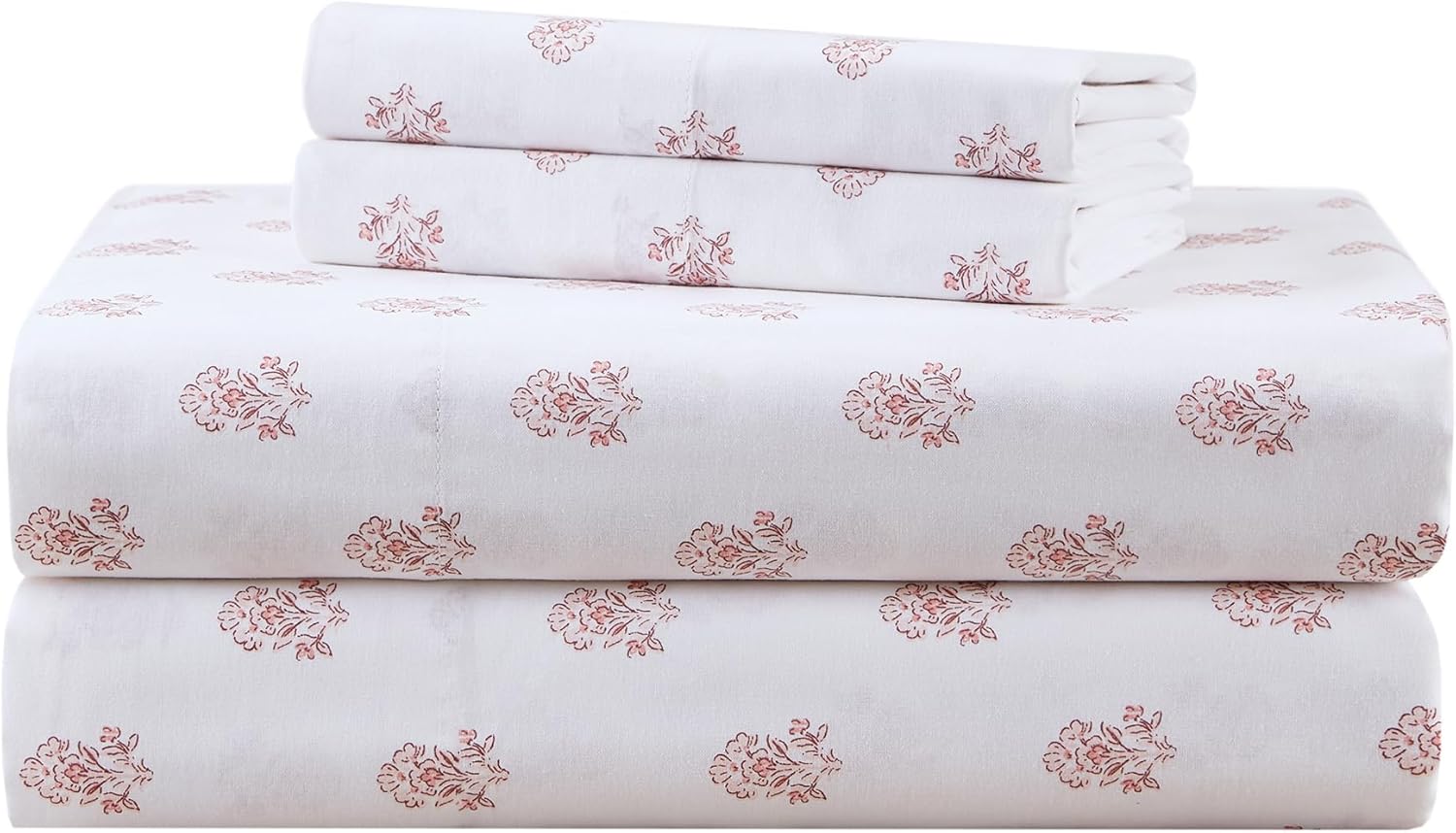 Comfort Spaces 100% Cotton Sheets King, Breathable, Naturally Cool Cotton Sheets, Soft Cotton Bed Sheets with 14" Elastic Pocket Fits up to 16" Mattress, All Seasons Sheet Set, Floral Pink 4 Piece Floral Pink King