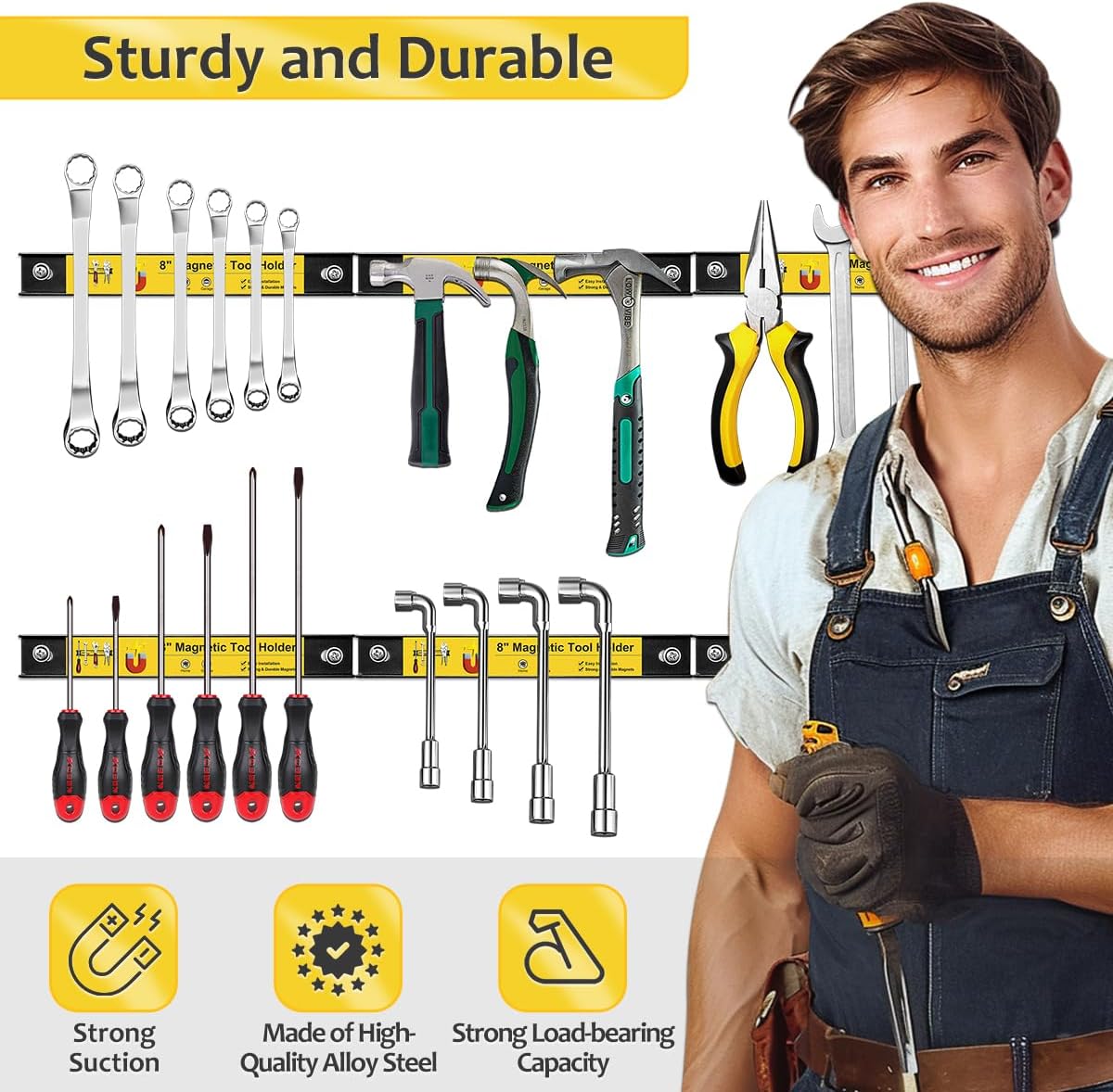 UCINNOVATE 8” Magnetic Tool Holder, 6 Pack Heavy Duty Magnetic Screwdriver Organizer Tool Holder Strips, Magnetic Strip Holder Workbench Storage, Magnet Tool Organization Bar for Wall Garage Wrenches
