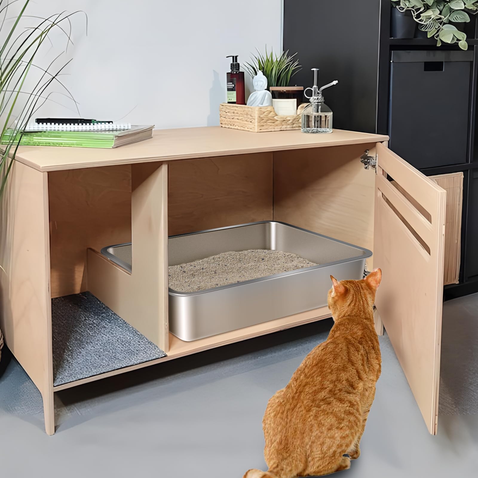 Holintan Stainless Steel Litter Box,Small Litter Box 2 Pack 17.7" x 13.7" x 4",Easy Entry Metal Litter Boxes for Kittens Cat Kitty Rabbits,Easy Clean Non Stick No Smell - image 5