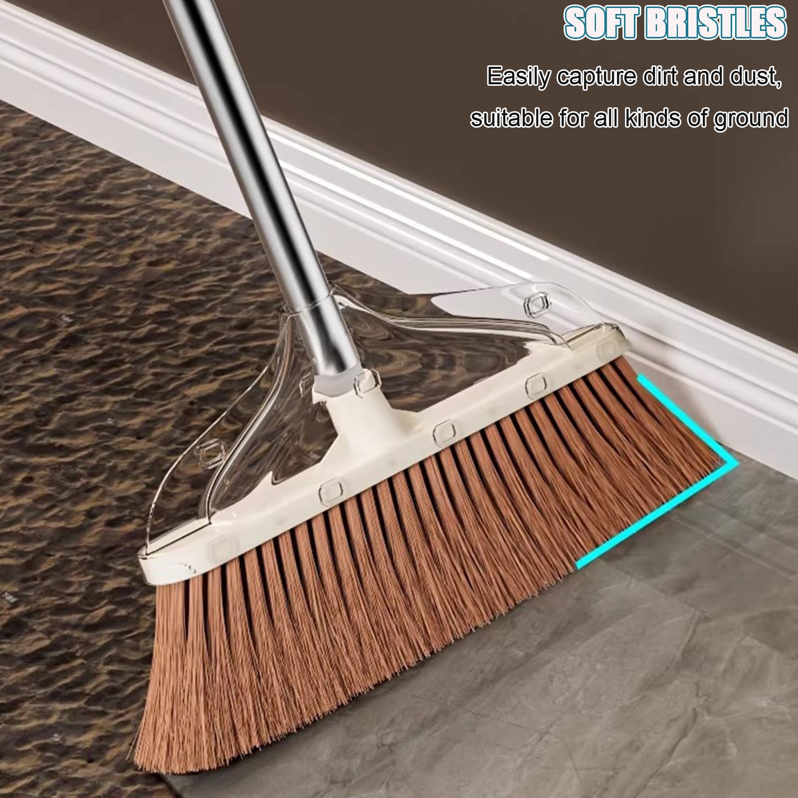 Set combinato di scopa e paletta – Scopa con setole morbide con manico lungo per spazzare efficacemente in casa, cucina, ufficio e hall su pavimenti in legno duro