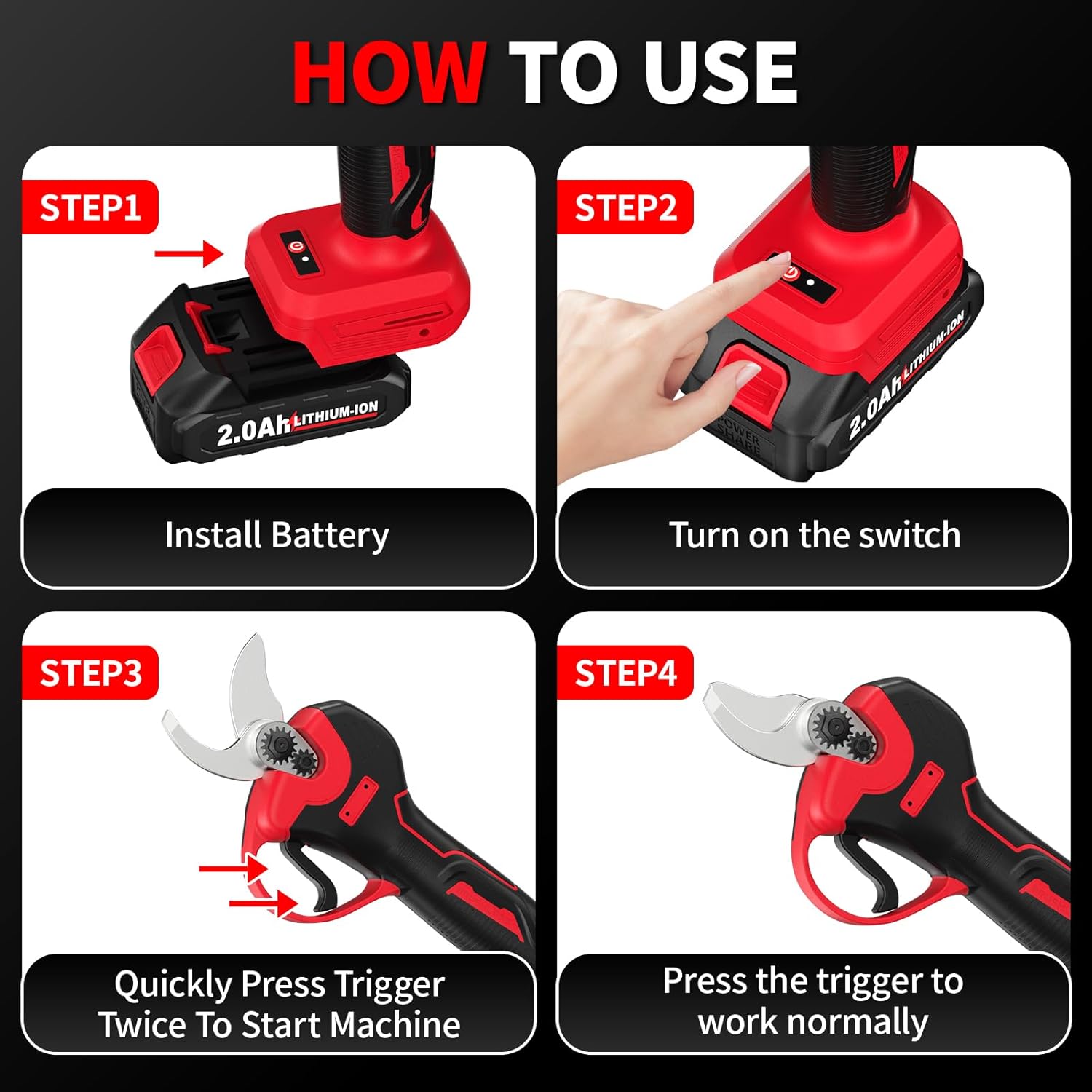 Electric Pruning Shears, Upgraded 1.4" Cutting Diameter Brushless Electric Pruner with 2Pcs 2.0Ah Rechargeable Battery, Power Cordless Pruning Shears for Tree Trimming Branch Cutter