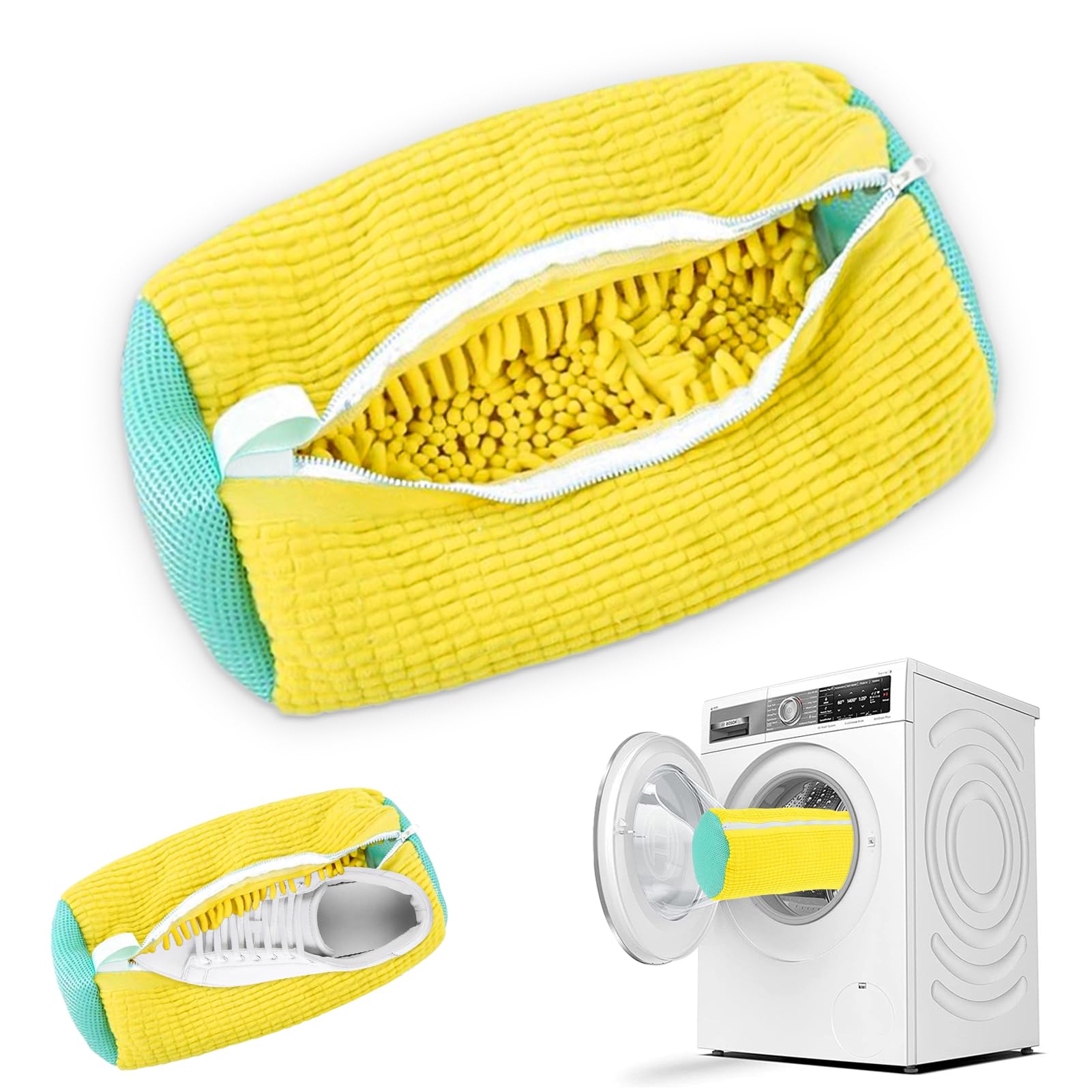 WYFDCZZP Washing Bag Laundry Bag Shoes, Shoe Bag Washing Machine, Shoe Wash Bag Washing Machine, Laundry Shoe Bag, Laundry Shoe Bag for Trainers Increased Friction Inside (1 Piece, Yellow)