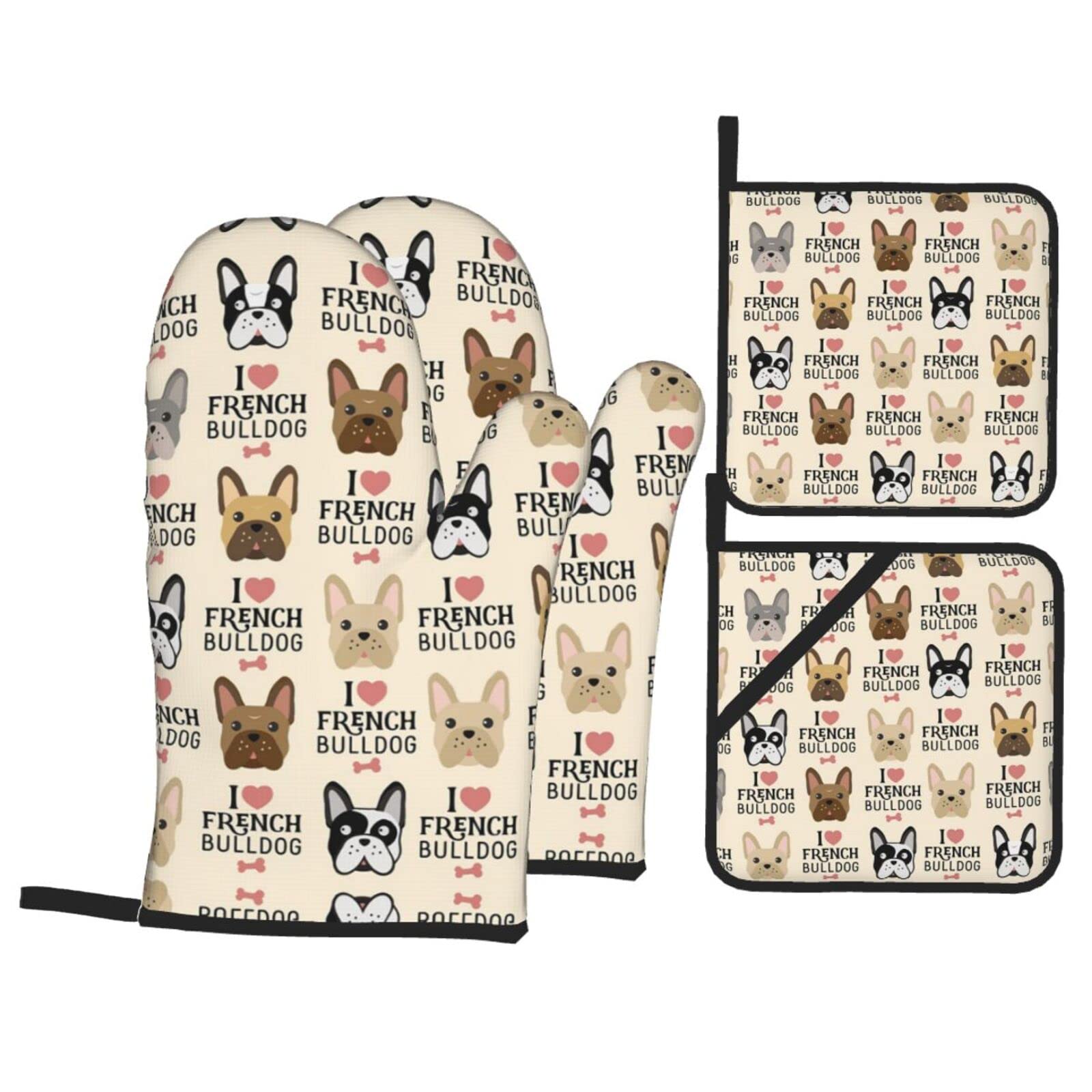 Dog Oven Mitt and Pot Holder 4-Piece Set for Kitchen, Outdoor Grill, Baking