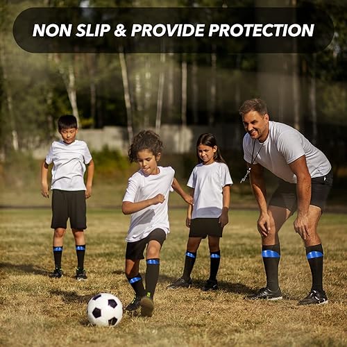 Miniatura 5 de Mangas de espinilleras de fútbol, soporte flexible para espinilleras, soporte de rendimiento de piernas, calcetines transpirables para fútbol, correr