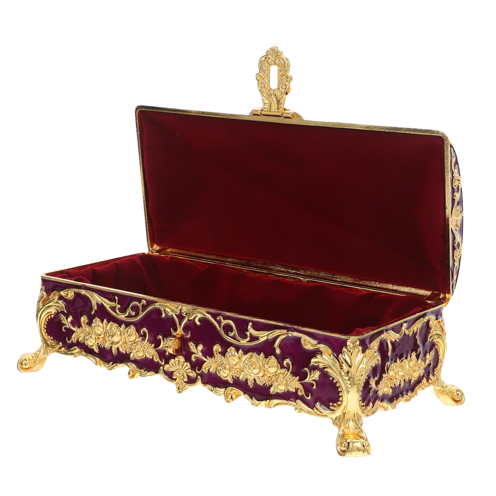Schmuckkästchen Aufbewahrungsbox für Damen aus Legierung Vintage als Dekorative Schmuckschatulle Kompakte und Vielseitige in Violett Elegantes Retro Design für Zuhause